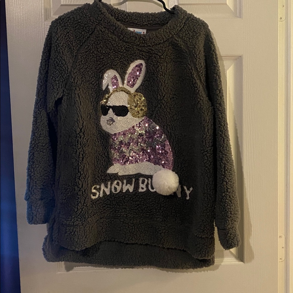 Cozy Gray Snow Bunny Sweater with sequins